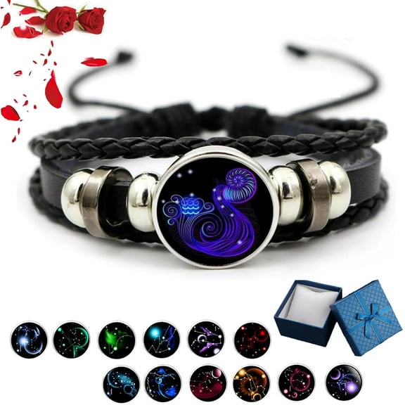 Spirilet Bracelet, Zodiac Signs Spirit Bracelet, Serene Manifestation Bracelet, Handmade Woven PU Leather Multilayer 12 Constellations Soul Guardian Bracelet Wristband for Women Men