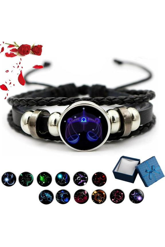Spirilet Bracelet, Zodiac Signs Spirit Bracelet, Serene Manifestation Bracelet, Handmade Woven PU Leather Multilayer 12 Constellations Soul Guardian Bracelet Wristband for Women Men