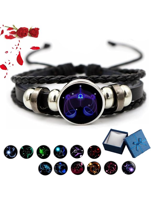 Bracelet, Zodiac Signs Spirit Bracelet, Serene Manifestation Bracelet, Handmade Woven PU Leather Multilayer 12 Constellations Soul Guardian Bracelet Wristband for Women Men