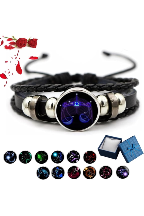 Bracelet, Zodiac Signs Spirit Bracelet, Serene Manifestation Bracelet, Handmade Woven PU Leather Multilayer 12 Constellations Soul Guardian Bracelet Wristband for Women Men