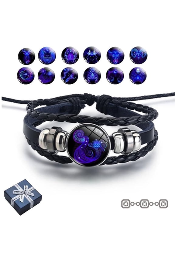 Spirilet Bracelets for Women & Men, Zodiac Signs Spirit Bracelets, Zodiac Signs Spirit Bangle, Multilayer Adjustable 12 Constellations PU Leather Zodiac Bangle Unisex