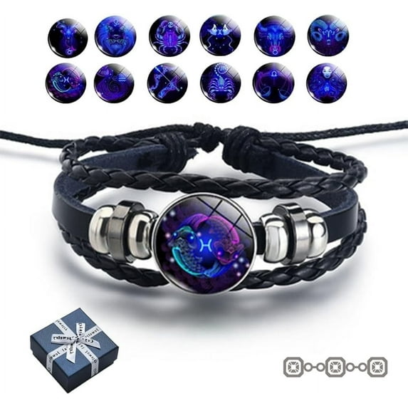 Spirilet Bracelets for Women & Men, Zodiac Signs Spirit Bracelets, Zodiac Signs Spirit Bangle, Multilayer Adjustable 12 Constellations PU Leather Zodiac Bangle Unisex