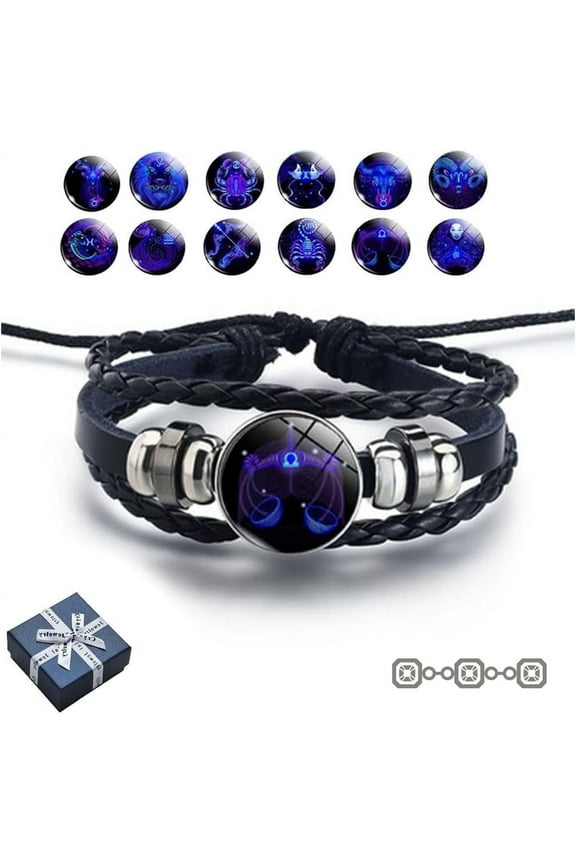 Spirilet Bracelets for Women & Men, Zodiac Signs Spirit Bracelets, Zodiac Signs Spirit Bangle, Multilayer Adjustable 12 Constellations PU Leather Zodiac Bangle Unisex (Libra)