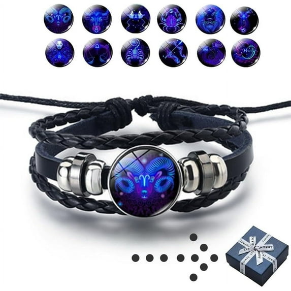 Spirilet Zodiac Manifestation Bracelet, Multilayer Adjustable 12 Constellations PU Leather Bangles Unisex