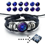 Spirilet Zodiac Manifestation Bracelet, Multilayer Adjustable 12 Constellations PU Leather Bangles Unisex