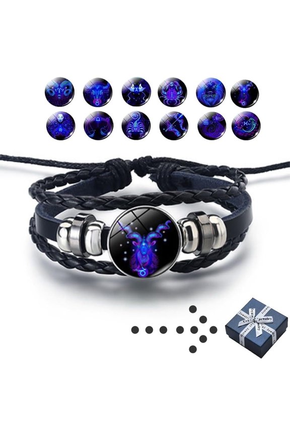 Spirilet Zodiac Manifestation Bracelet, Multilayer Adjustable 12 Constellations PU Leather Bangles Unisex