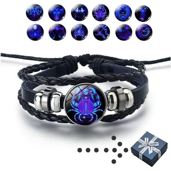 Spirilet Zodiac Manifestation Bracelet, Multilayer Adjustable 12 Constellations PU Leather Bangles Unisex