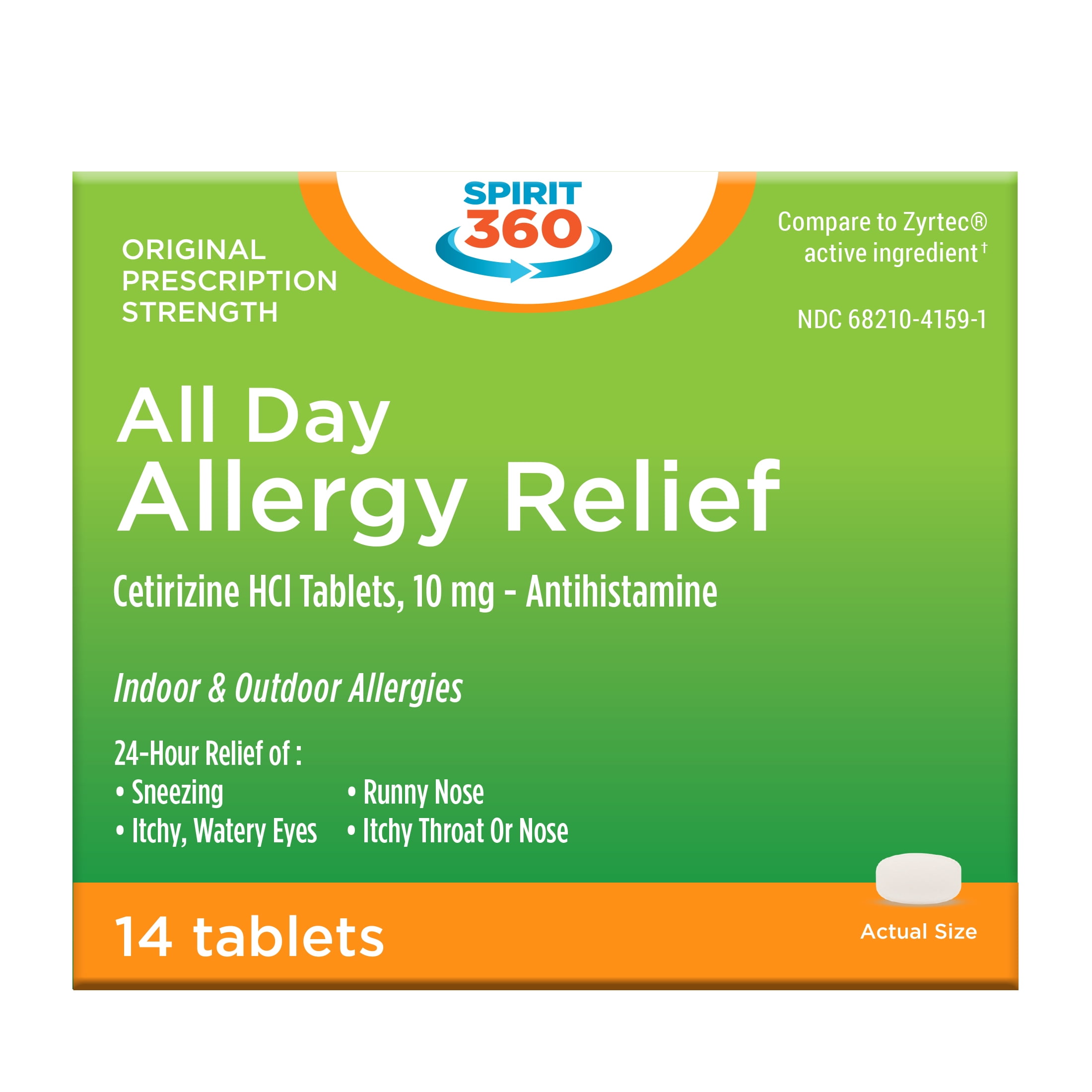 Spirit360 Spirit 360 All Day Allergy Relief, Indoor/Outdoor, 10mg Cetirizine Hcl, 14 Tablets