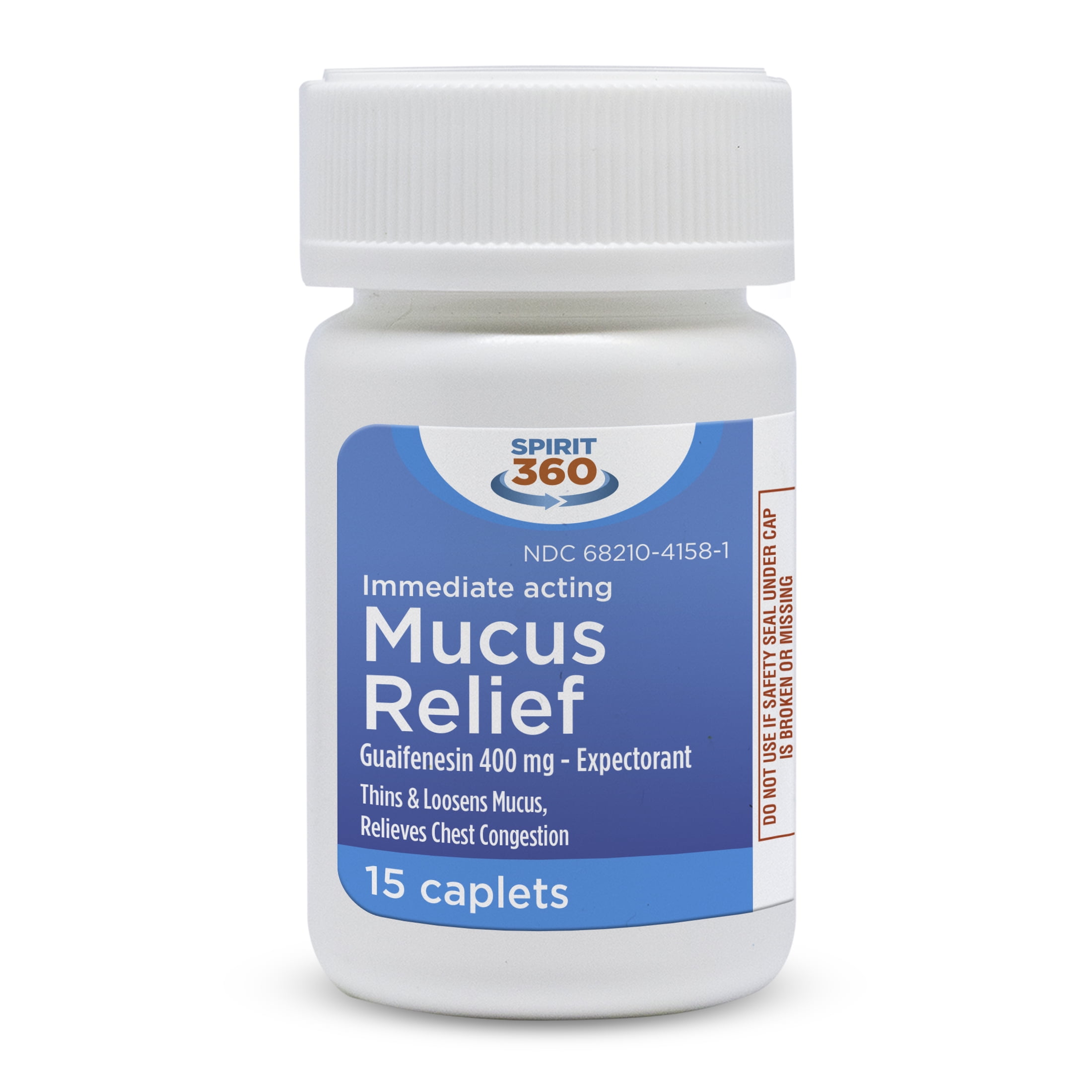 Spirit 360 Fast Acting Mucus and Phlegm Relief ,15 Caplets, Guaifenesin 400mg - Expectorant