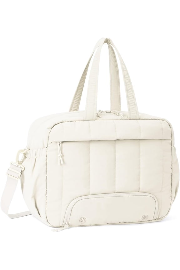 For Spirit Airlines Personal Item Bag 18x14x8 Puffer Travel Duffel Bag with Shoe Compartment Underseat Carry Luggage Fit 15.6-Inch Laptop Gym Bag for Women Men (Beige)