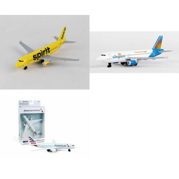 Spirit, Allegiant, American Airlines Diecast Airplane Package - Three 5.5" Diecast Model Planes