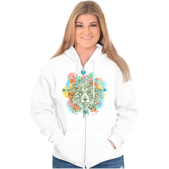 Spirit Animal Lion Pretty Symbolic Womens Plus Size Graphic Zipper Hoodie Brisco Brands 5X