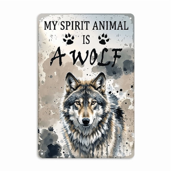 My Spirit Animal Is A Wolf_ 12x8 Inch Metal Tin Sign - Rustic Wolf Art with Paw Prints, Durable & Fade-Resistant Wall Decor for Home, Kitchen, Bar, for Man Cave, Garage, or Garden, Wolf Decor