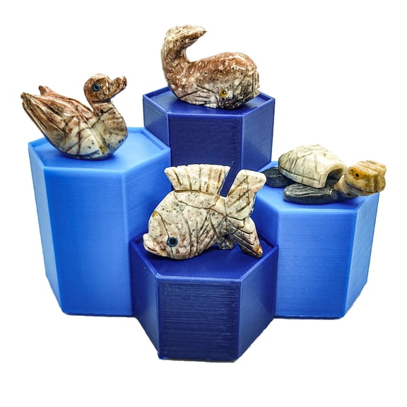 Spirit Animal Worlds - Water Marvels Set - Hand Carved Collections of Duck, Whale, Sea Turtle, and Fish Natural Stone Figurines with Display Stands and Information Card