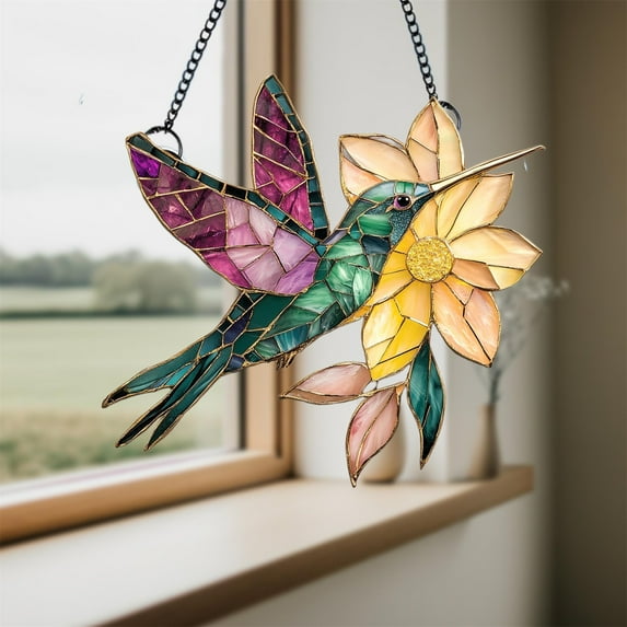 Spirit Birds Acrylic Suncatcher - Cute Owl & Hummingbird Winged Window Hanging Ornaments