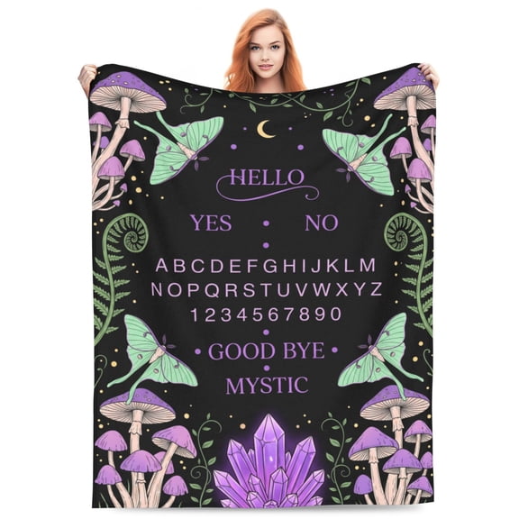 Spirit Board Blanket Spirit Board Gifts, Luna Moth Mushroom Crystal Pattern, Halloween Decor Gothic Accessory, Lightweight Warm Plush Couch Blanket for Sofa Travel Office 50x40
