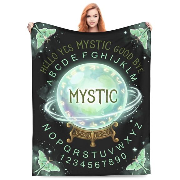Spirit Board Blanket Spirit Board Gifts, Mystical Crystal Ball, Luna Moth Star Theme, Lightweight Warm Plush Couch Blanket for Sofa Travel Office 50x40