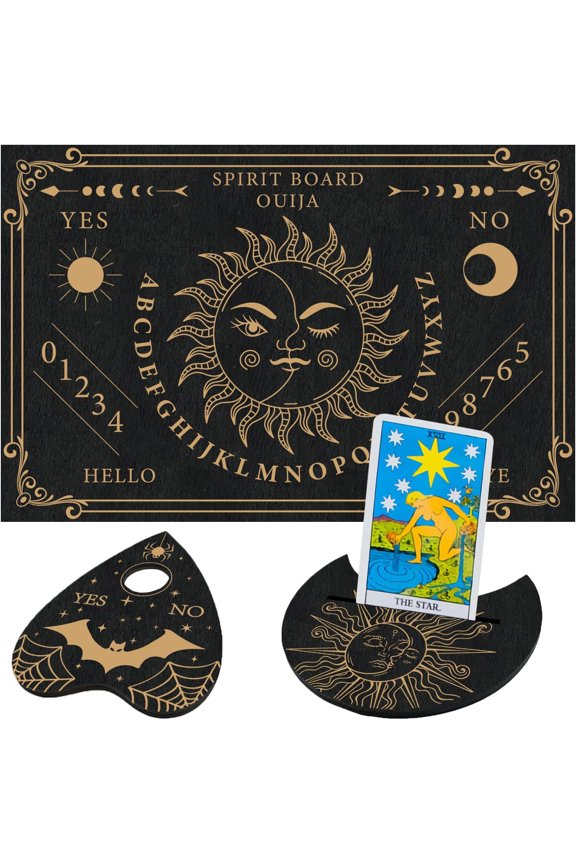 Spirit Board Tarot Card Holders Pendulum Board Tarot Card Display Stands for Witch Divination Tools Witch Personalized Gift Altar Decor 12" x 8" SunMoon black