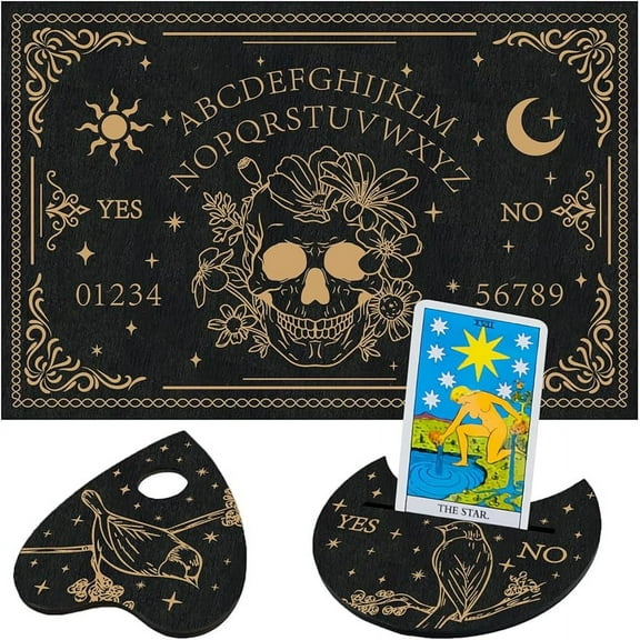 Spirit Board Tarot Card Holders Pendulum Board Tarot Card Display Stands for Witch Divination Tools Witch Personalized Gift Altar Decor 12" x 8" Skull& Flower& Bird