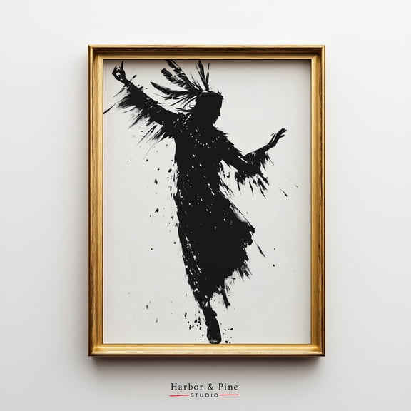 Spirit Dancer Silhouette Bold Black And White Indigenous Art, Expressive Tribal Movement, Ethereal Cultural Wall Print, S UNFRAMED Poster, Wall Art for Decor, Present, 8x12