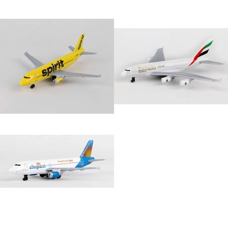 Spirit, Emirates, Allegiant Airlines Diecast Airplane Package - Three 5.5" Diecast Model Planes