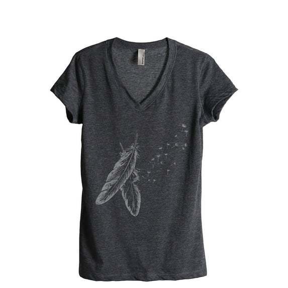 Spirit Feathers Women's Fashion Relaxed V-Neck T-Shirt Tee Charcoal Grey Medium