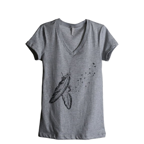 Spirit Feathers Women's Fashion Relaxed V-Neck T-Shirt Tee Heather Grey Large