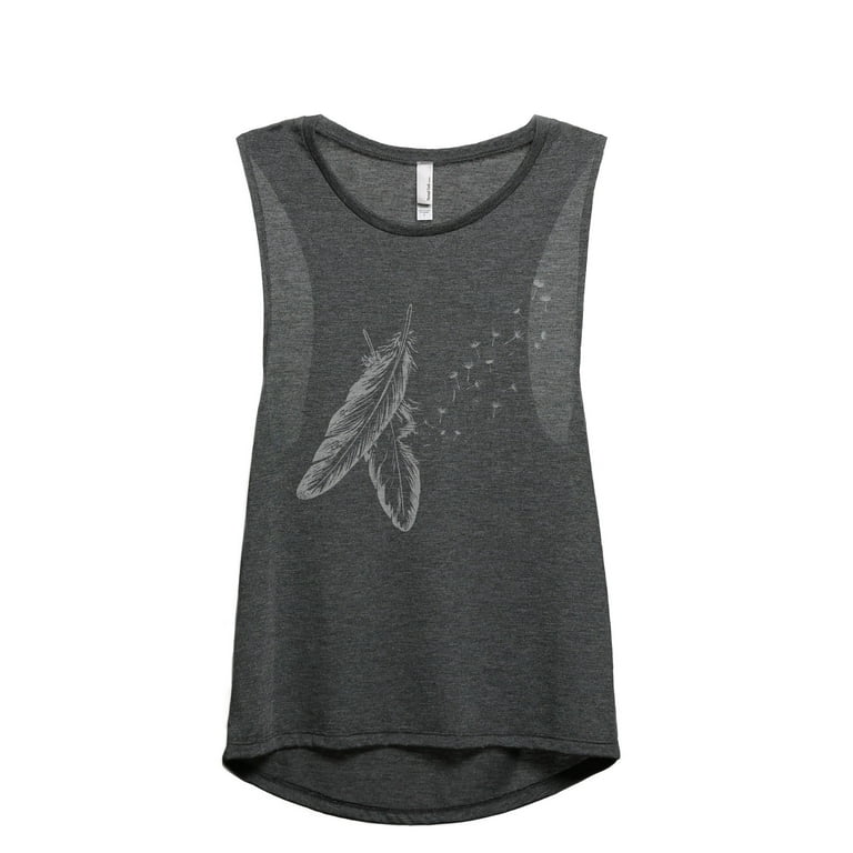 Spirit Feathers Women's Fashion Sleeveless Muscle Workout Yoga Tank Top  Charcoal Grey Medium 
