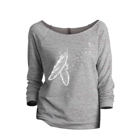 Spirit Feathers Women's Fashion Slouchy 3/4 Sleeves Raglan Lightweight Sweatshirt Sport Grey Medium