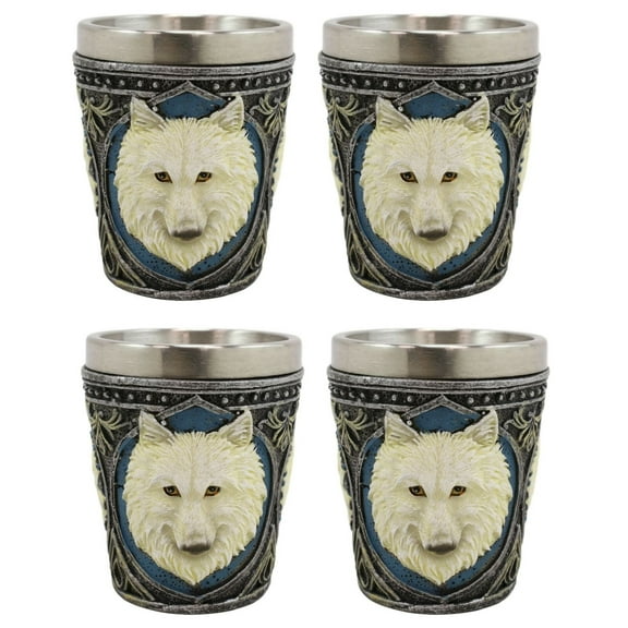 Spirit Full Moon Alpha White Snow Wolf 2-Ounce Shot Glass Set Of 4