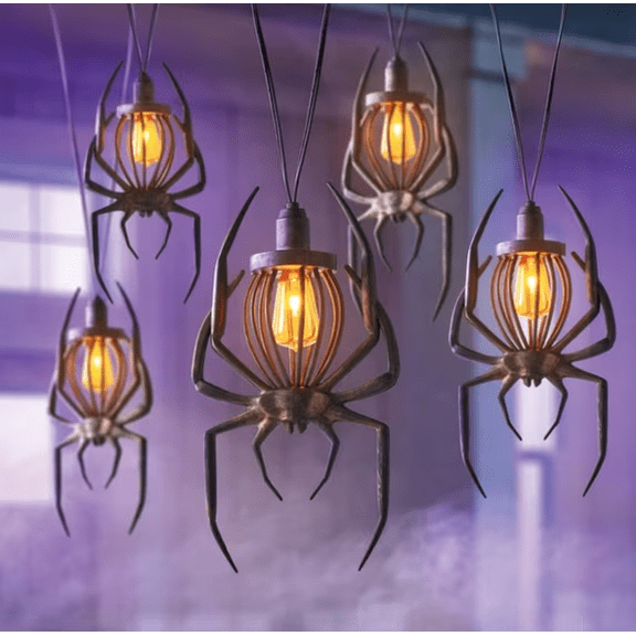Spirit Halloween Hanging Spider Light for The 2026 Halloween Season,Vintage Metal Frame String Light with Warm Amber Glow for Indoor/Outdoor Decor