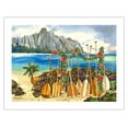 thumbnail image 1 of Spirit of the Islands - Hawaiian Canoe (Wa’a) and Paddles (Hoe) - From an Original Hawaii Watercolor Painting by Peggy Chun - Bamboo Fine Art 290gsm Paper (Unframed) 17x22in, 1 of 4