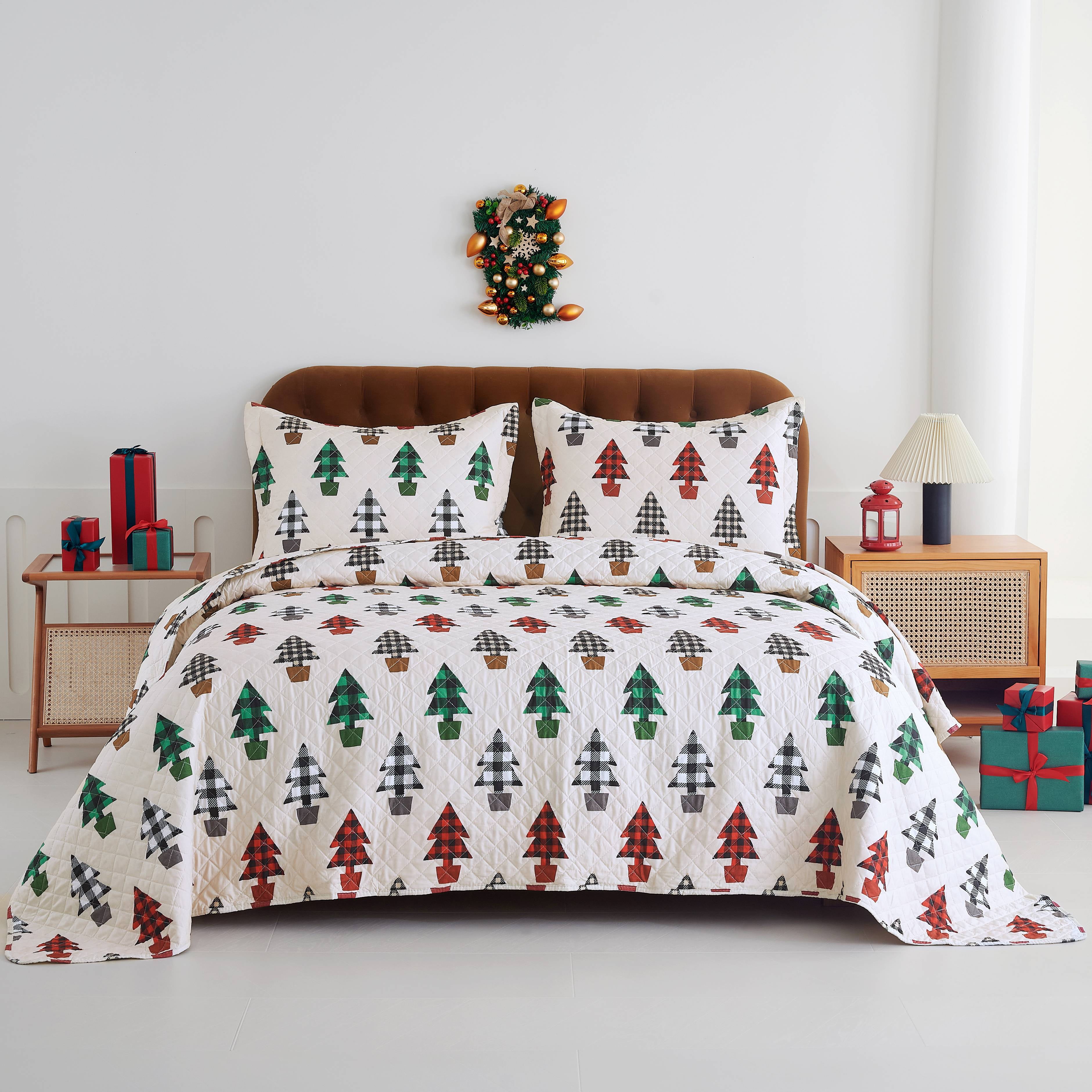 Spirit Linen Holiday Ultrasoft Quilt Set Multi Checkered, Queen