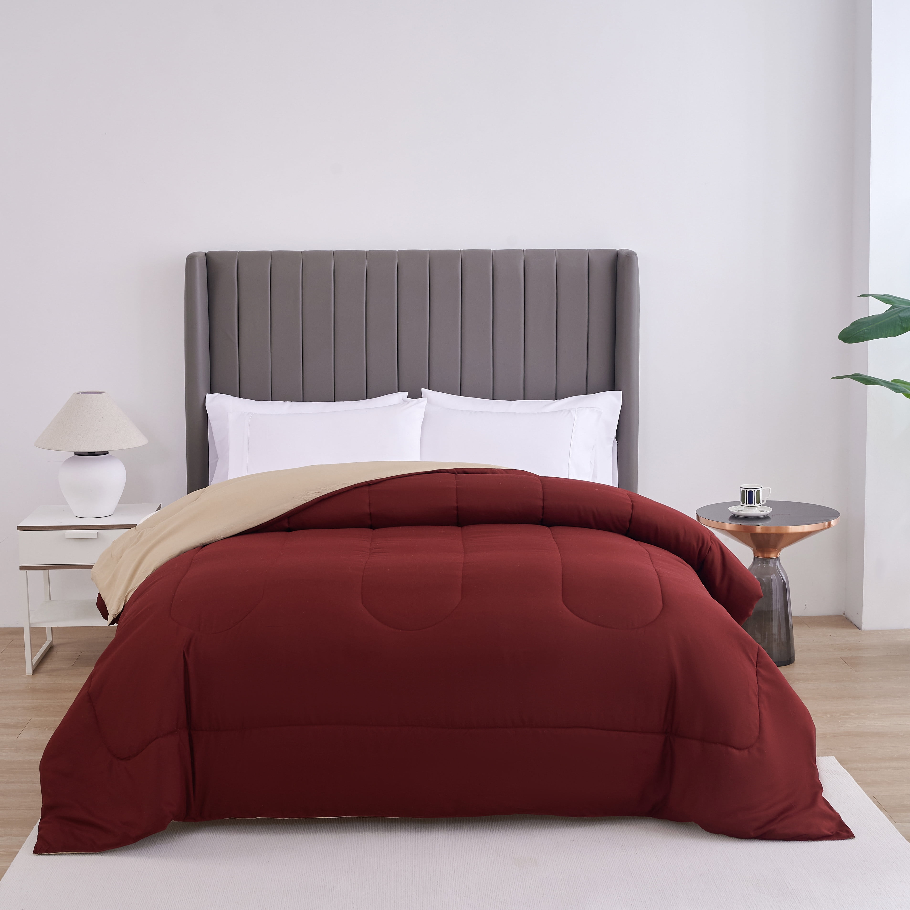 Spirit Linen Home 1pc Reversible Comforter Boscov Wine/Tan, Full