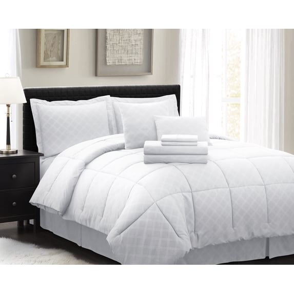 Spirit Linen Home - King Bed in a Bag White Comforter Set