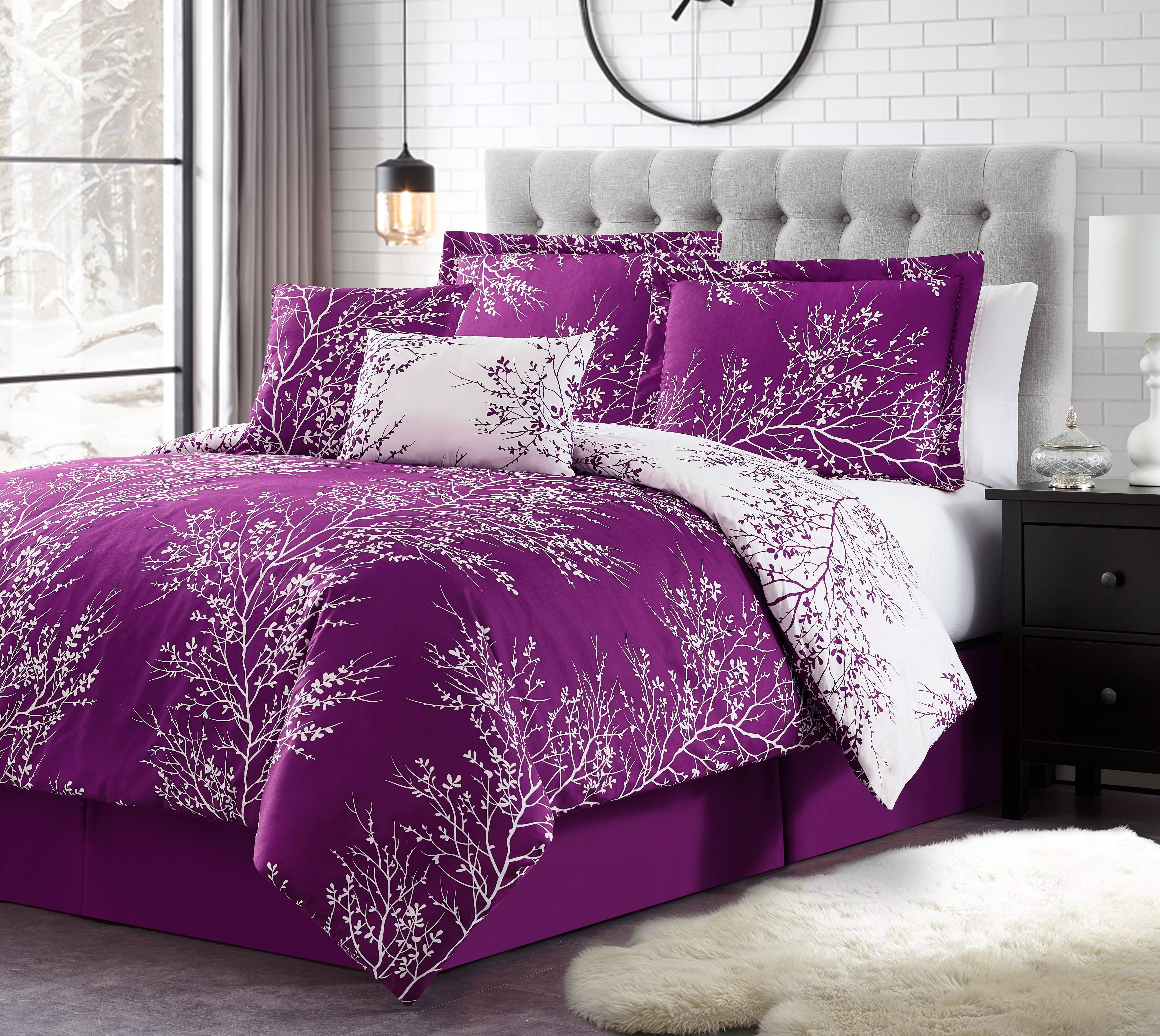 Twin Purple and White Microfiber Reversible Comforter Set