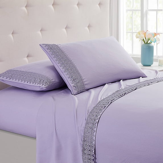 Spirit Linen Home - Twin Microfiber Lace Lavender Sheet Set