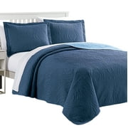 Spirit Linen Home - Full/Queen Microfiber Madison Navy/Light Blue Quilt Set