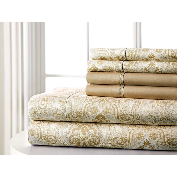 Spirit Linen Home - Full Microfiber Paisley Taupe Sheet Set