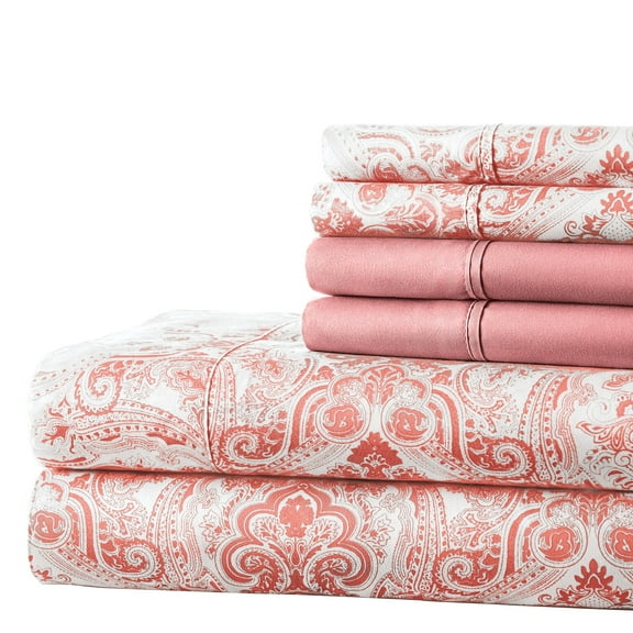 Spirit Linen Home - King Microfiber Paisley Soft Pink Sheet Set