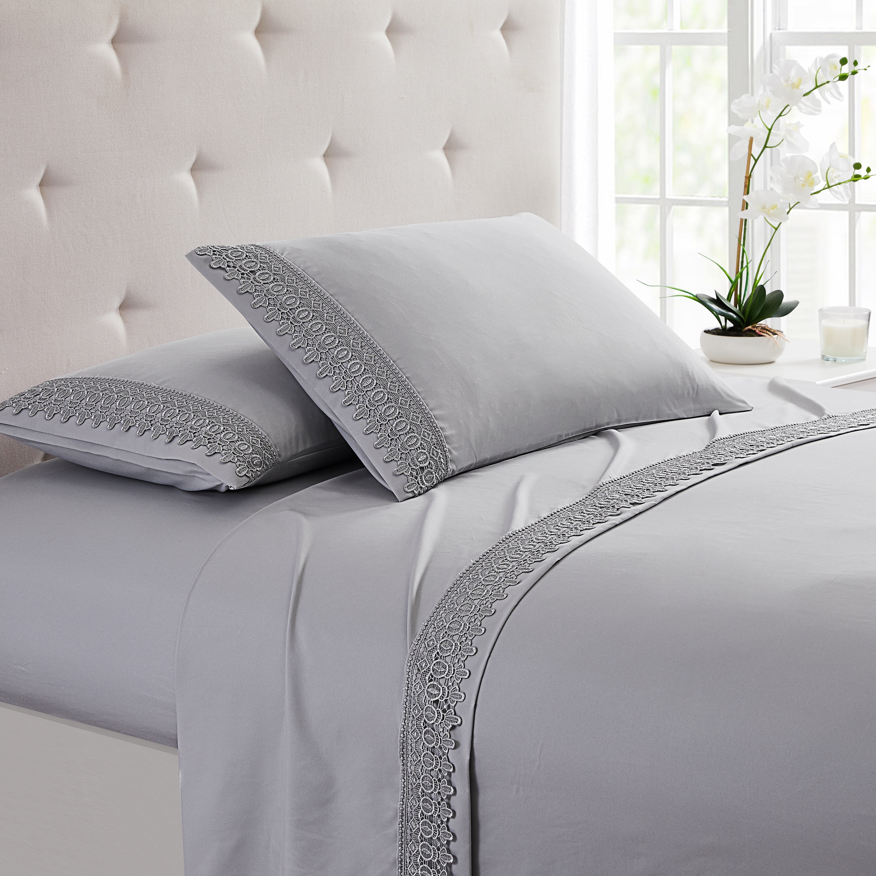 Light Gray Queen Microfiber Solid Sheet Set