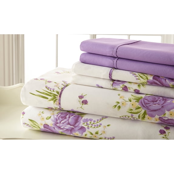 Spirit Linen Home - King Microfiber Traditional Lavender Floral Sheet Set
