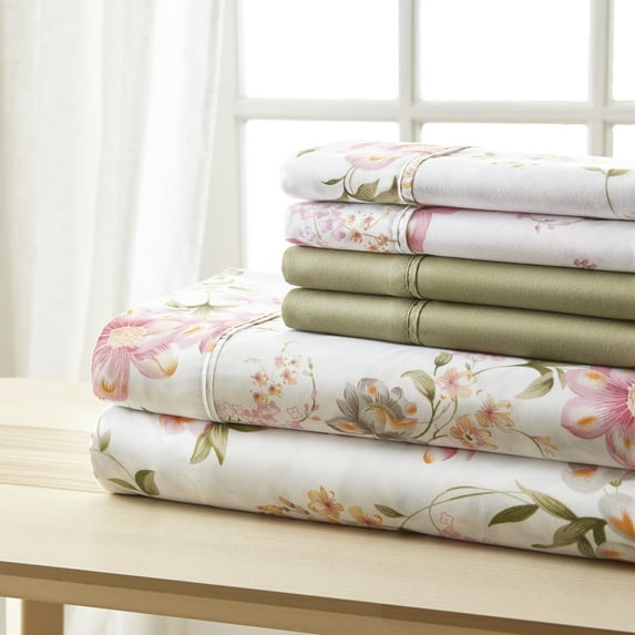 Spirit Linen Home Est. 1988 Traditional Microfiber Sheet Set - Queen, Pink Green Floral