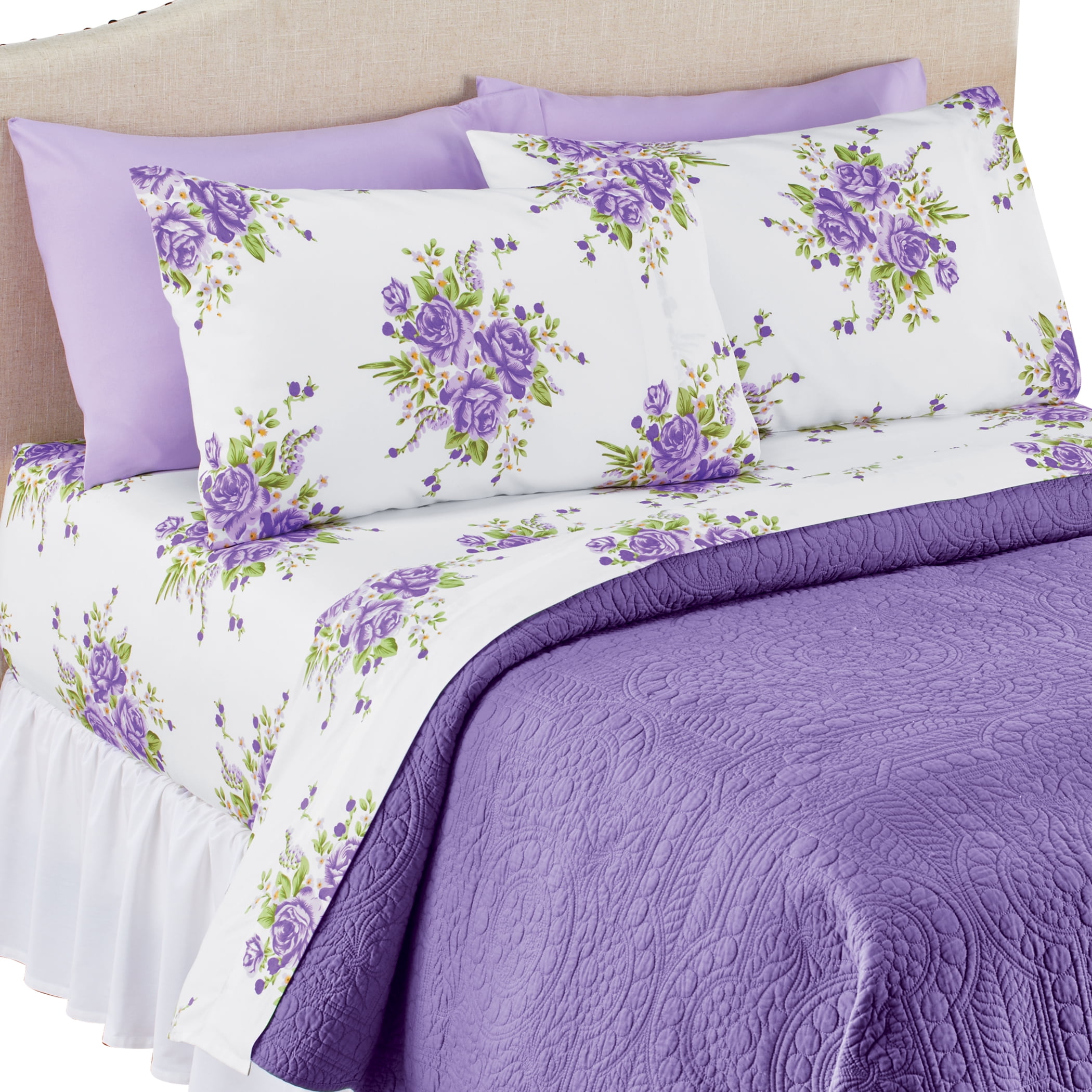 Spirit Linen Home Est. 1988 Traditional Microfiber Sheet Set - Twin, Lavender Floral