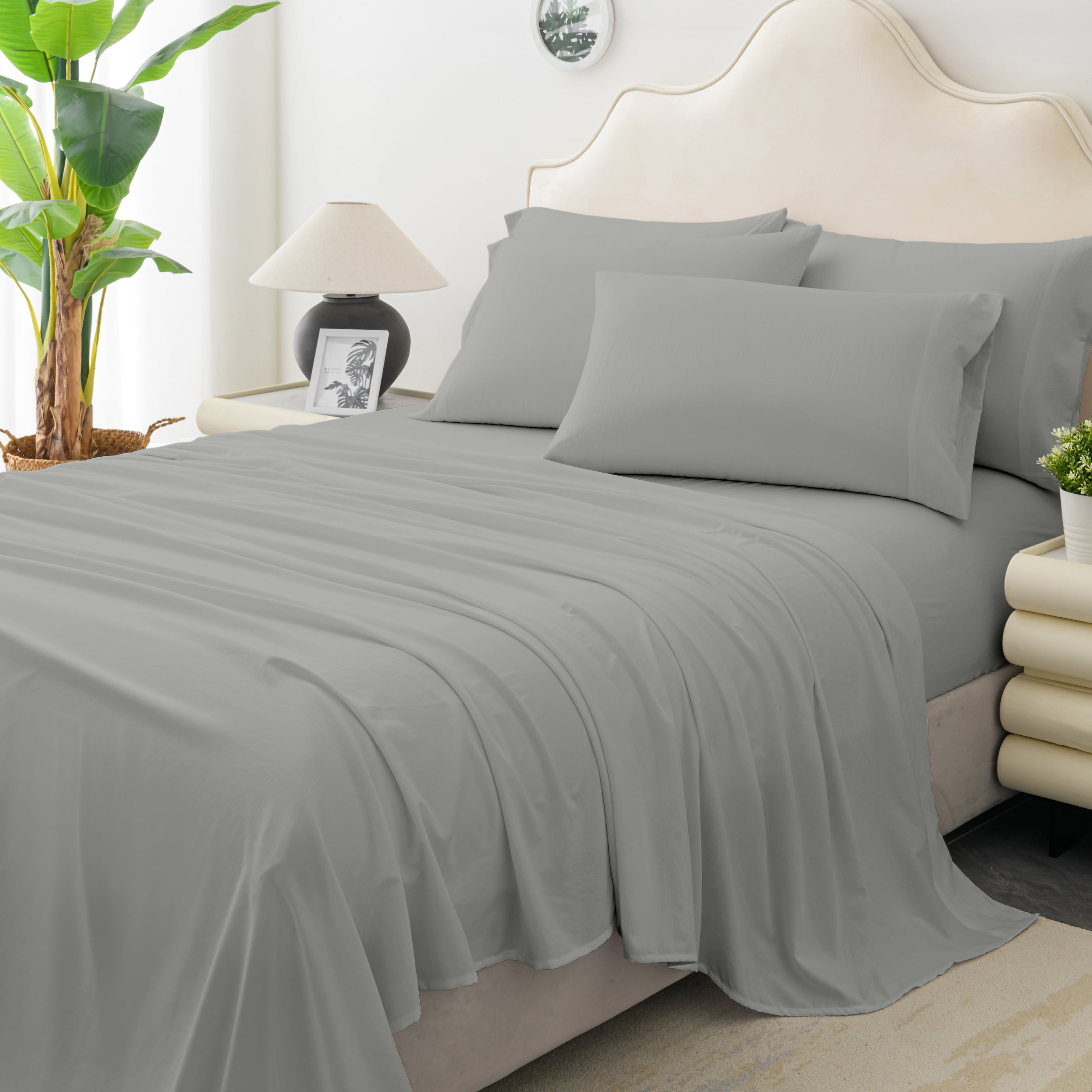 Gray Full Microfiber Sheet Set with Solid Design