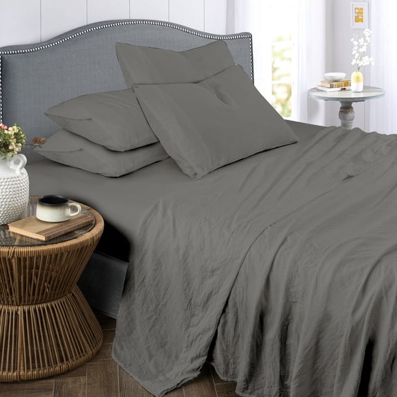 Spirit Linen Home - King Vintage Washed Gray Sheet Set
