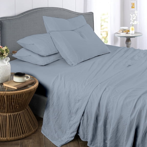 Spirit Linen Home - Queen Vintage Washed Blue Sheet Set