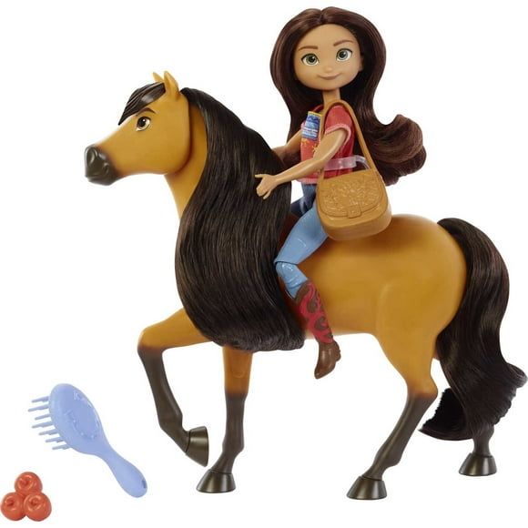 Spirit Lucky Doll .(7 in) with Fashion Top, Treats, Brush & Spirit Horse (8 in), Soft Mane & Tail, 3 & Up
