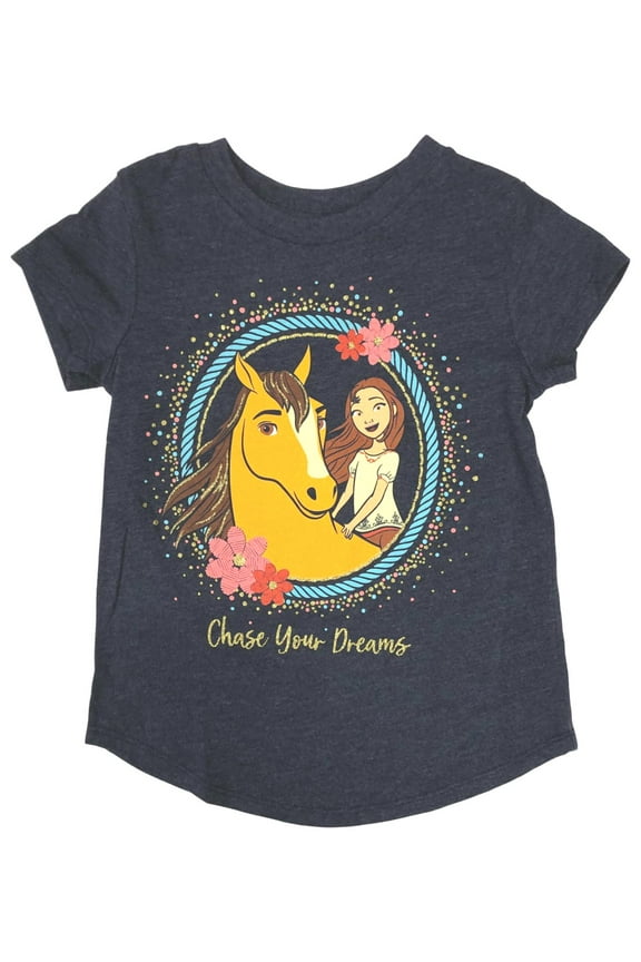 Movie Girls Navy Glitter Chase Your Dreams Horse T-Shirt Tee Shirt 5
