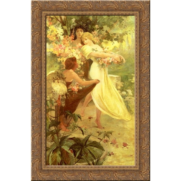 Spirit Of Spring 18x24 Gold Ornate Wood Framed Canvas Art by Mucha, Alphonse